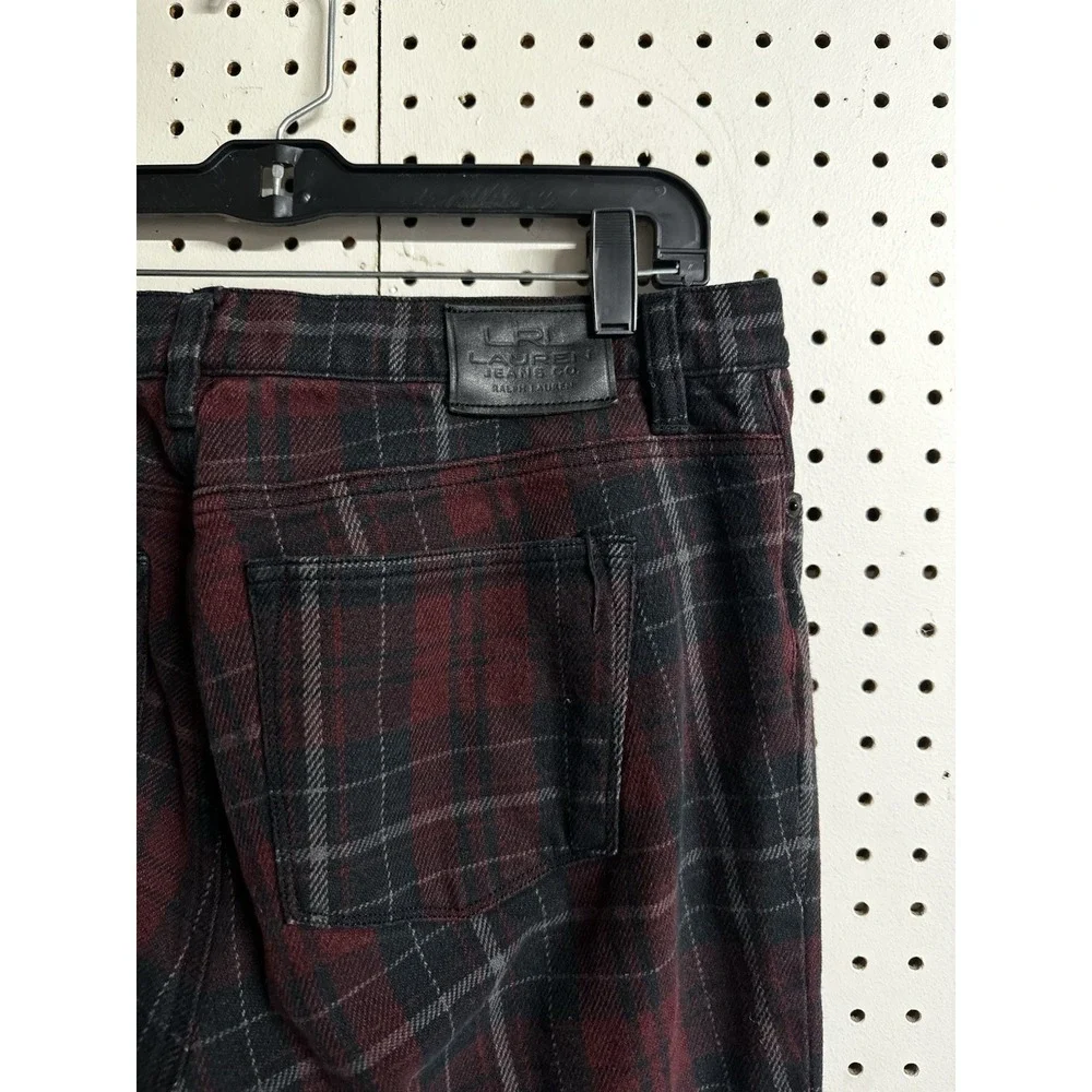Lauren Ralph Lauren Red Plaid Flannel Pants‎ Womens 14P 34x28 Red Stretch Jeans